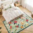 5x7 Washable Rug for Living Room, Green Floral Area Rug, Non Slip Low Pile Soft Flower Carpet, Large Rugs for Bedroom, Dining Room, Office, Kids Playroom, Nursery, Sage Green