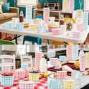 120 Pcs Gingham Ice Cream Cups 12 oz Disposable Easter Paper Cups Pastel Gingham Party Cup Bulk Blue Purple Yellow Red Snack Bowls for Easter Holiday Birthday Picnic BBQ Wedding Tea Party Supplies