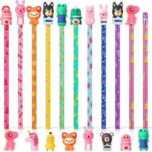 Ireer 60 Pcs Scented Pencils for Kids Animal Fruit Fun Smelly Pencils Bulk HB Graphite with 60 Pcs Cute Cartoon Toppers Gift for School Office Classroom Party Reward Supplies(Bright Style)