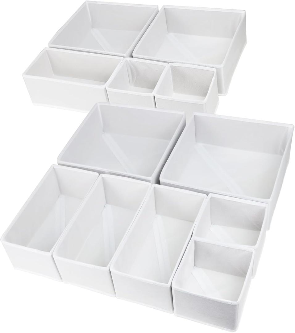 12 Pack Drawer Organizers for Clothing, Foldable Clothes Drawer Organizer for Underwear, Folded Clothes, Baby Clothing, Socks, Bra, Towels, Ties - Multi-pack Storage Box (White)