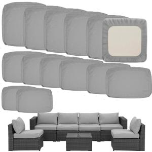 Outdoor Cushion Covers Replacement 14 Pcs Patio Cushion Covers fit for 7Pieces 6-Seater Wicker Rattan Sectional Couch Sofa Outdoor Cushion Slipcovers Set Seat and Back Cover Only, Grey