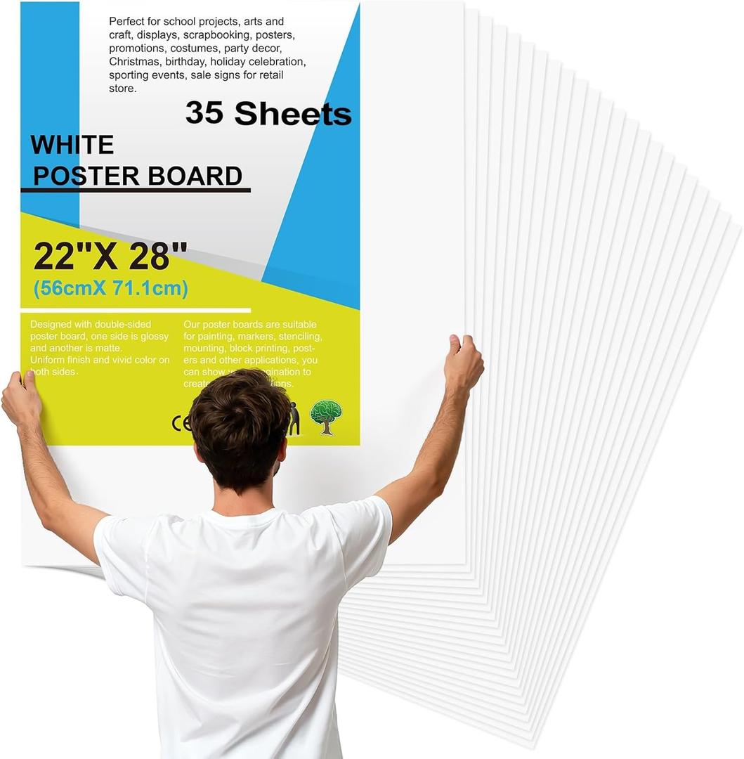 35 Pcs 22" x 28" Poster Board Paper White Bulk, ROOKEA 250 GSM Vision Poster Boards for School Arts Craft Projects Presentations Drawing Scrapbooking Blank Graphic Display