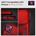 Goton for iPhone 14 Plus Case with Screen Protector - Slide Camera Cover Phone Case with Ring Stand, Heavy Duty Military Grade Shockproof Rugged Bumper for iPhone 14 Plus Accessories Red