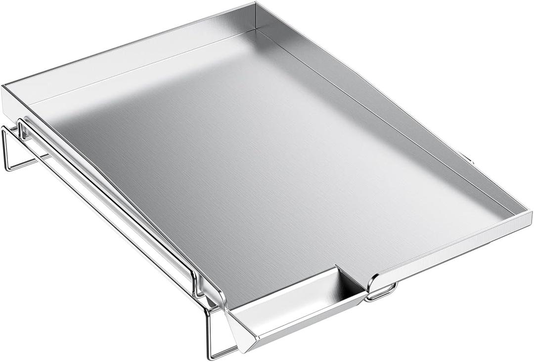 Skyflame Universal Stainless Steel Griddle, Flat Top Gas Grill Griddle Pan with Removable Rack and Raised Lip Edges, Fit for Most Gas Grill with Side Burner and Other Grills, Size 14.5" x 10"