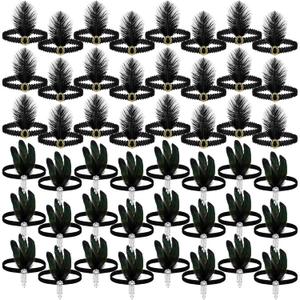 Ceenna 48 Pieces 1920s Flapper Headband Black Feather Headband Costume Flapper Headpiece 20s Rhinestone Hair Accessory for Women