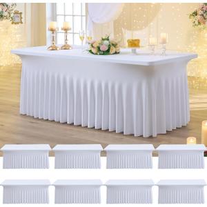 8 Pack Spandex Tablecloth for 6 Foot Rectangle Tables, Wrinkle Free Stretch Table Cloths 6ft Fitted Table Cover Desk Skirt for Parties Weddings Birthday Banquet Baby Shower