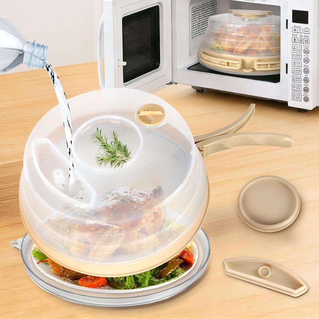Microwave Splatter Cover with Seasoning Box/Water Collection Tray/Water Storage Box Foldable Microwave Cover for Food Heating/Fridge Freshness 10-Inch Food Covers for Outside Indoor Prevent Bugs/Dust
