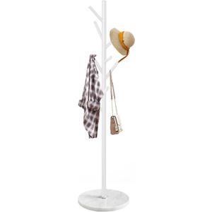 Coat Rack Stand with Natural Marble Base, Metal Coat Rack Freestanding, Modern Coat Racks, Heavy Duty Standing Coat Tree Hanger for Jacket, Bag, Entryway, Office (8 Hooks-Whtie)
