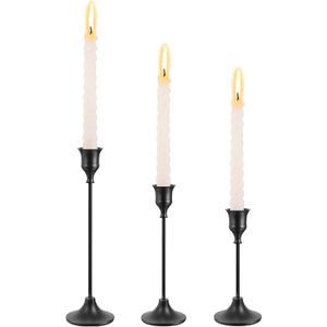 3PC Black Candlestick Holders Set - Vintage Modern Centerpiece for Weddings, Mantels & Home Decor | Taper Candle Holders, Housewarming Decor