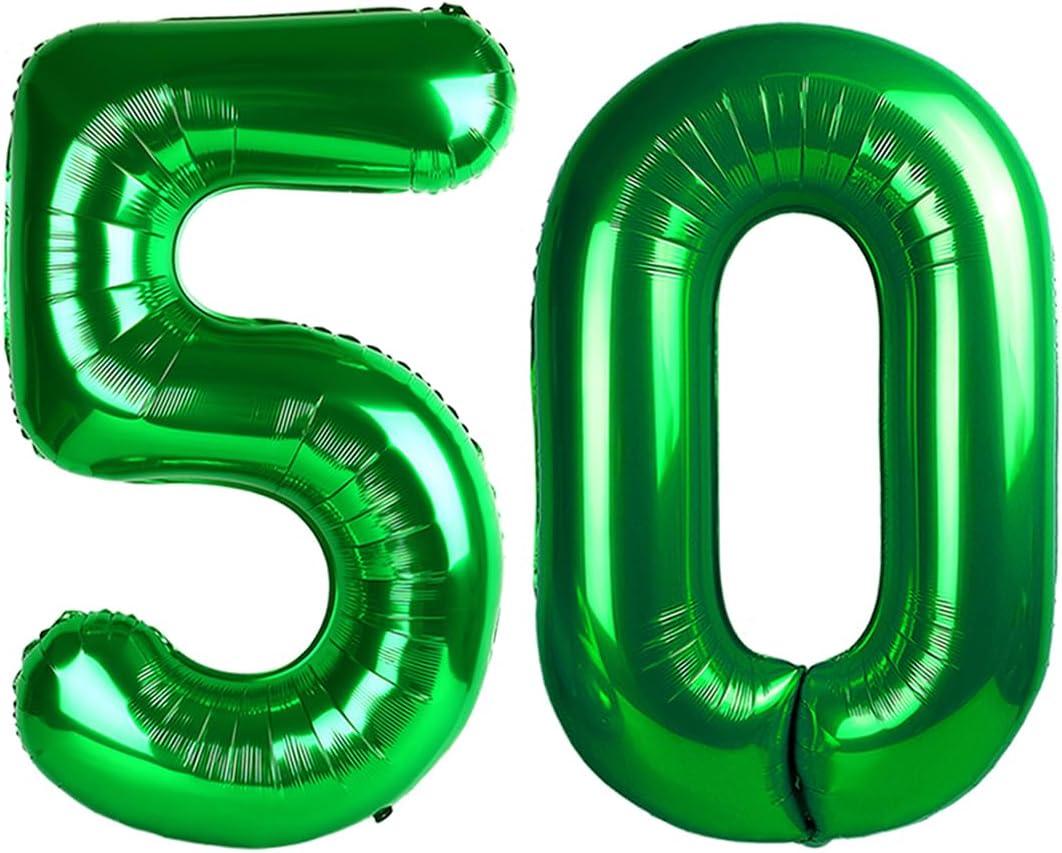 6 x 40 Inch Numbers 50 Balloon, Dark Green Balloons Perfect for 50th Birthday Party Decorations, Big Digital Balloons for Wedding Anniversaries Events Decorations, (Mix Colors 28, 18, 50, 40, 30, 60)
