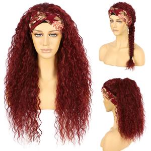 Red Headband Wig Loose Curly Headband Wigs for Black Women Glueless None Lace Front Wigs 130% Density 26 inches Synthetic Wigs