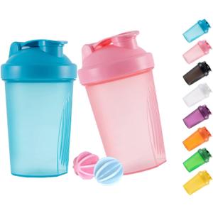 Shaker Bottle Protein Shakes and 16-Ounce/400ML Shaker-Bottle with Whisk Balls,Non-BPA plastic(Blue+Pink(2PCS))