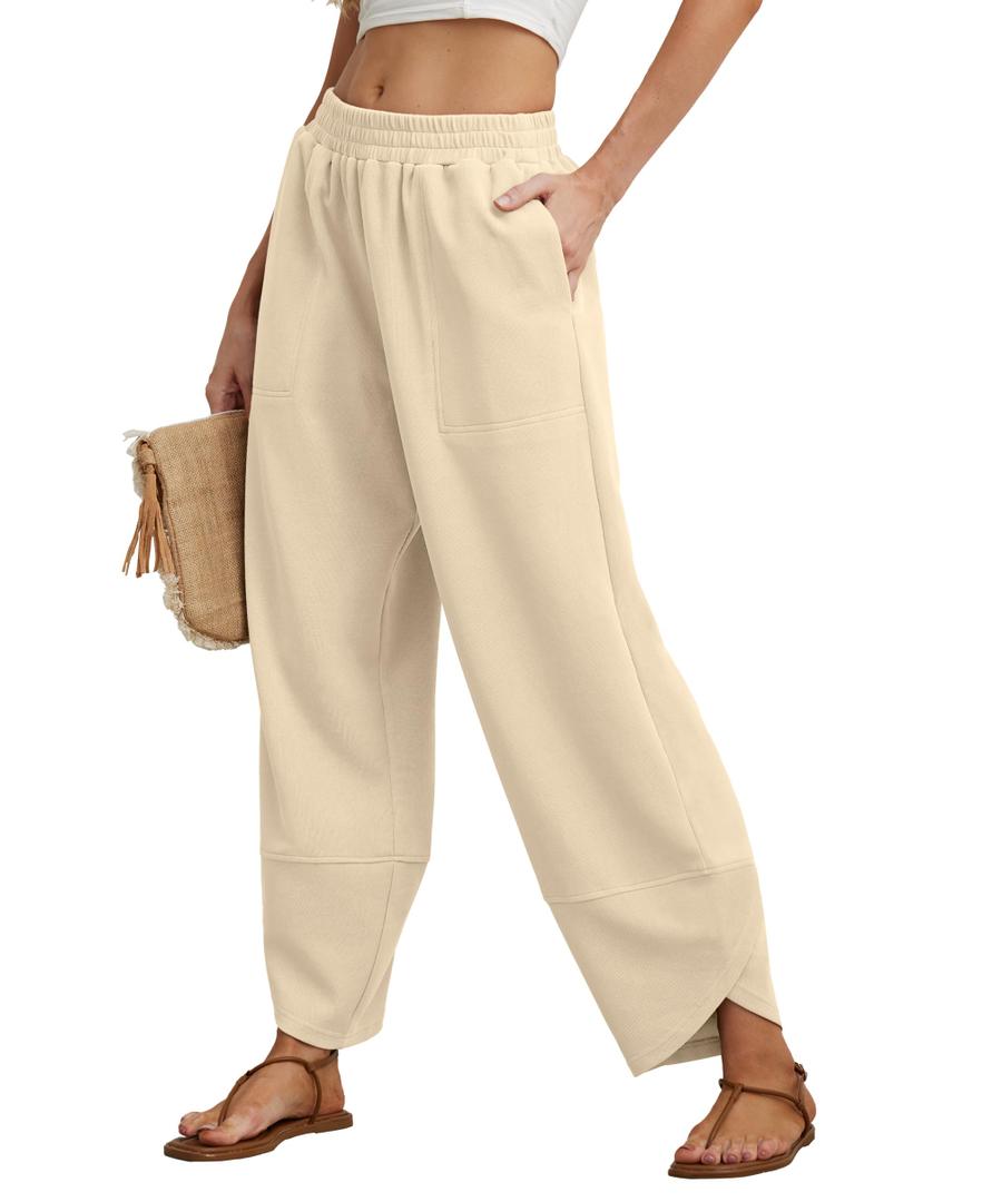 FREEOAK Linen Pants for Women Paperbag Black Fall Winter Casual Outfits Wide Leg 2025 Homewear Trendy Trousers Cozy Office Relaxed Fit (XL)