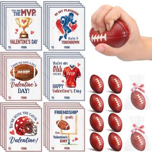 24 Set Valentine s Day Gifts for Kids Cards with Squeeze Footballs, Sports Themed Valentines Day Gifts Classroom Exchange for Valentines Party Favors School Prizes Birthday Party Supplies