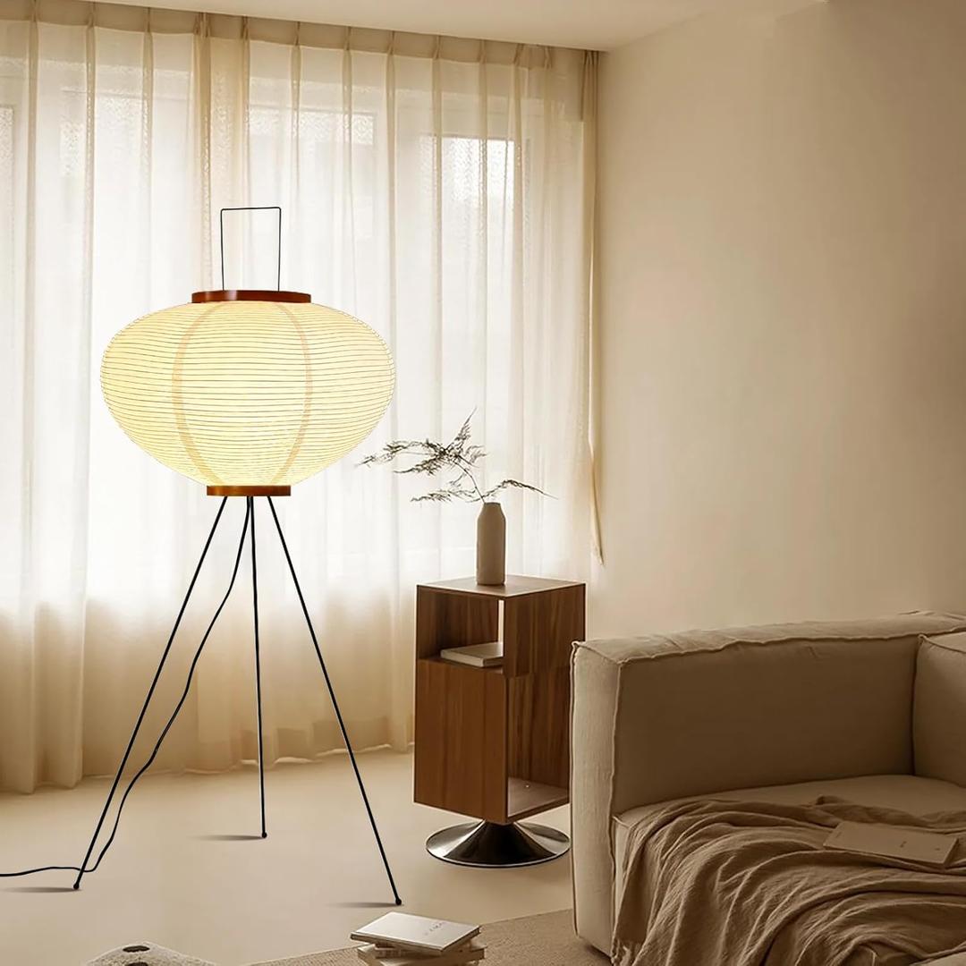 Paper Floor Lamp, Noguchi Style Paper Floor Lantern Lamp, Japanese Minimalist Akari Floor Lamp with 3-Color Temperature Standing Lamps Wabi Sabi Decor for Bedroom, Living Room(Bulb Included)