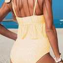 Dokotoo Two Piece Tankini Swimsuits for Women 2026 Square Neck Ruffle Cap Sleeve Bathing Suits Striped Swim Suits, Large, Yellow Stripe