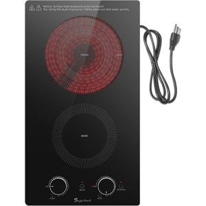 2 Burner Electric Cooktop 110v, Plug in Electric Burner, Countertop & Built-in Stove Top Burner with Knob Control, 9 Power Levels, Multiple Safety Protection, 1800W