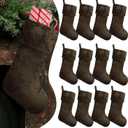 12 Pcs Christmas Stocking 18'' Bulk Thick Plush Fabric Hanging Christmas Stocking Decorations for Xmas Holiday Family Party Tree Fireplace Classic Ornaments (Dark Brown)