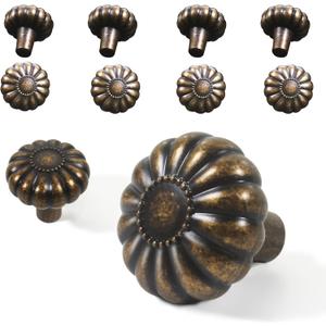 Antique Brass Cabinet Knobs Retro Old Style 8 Pack, Vintage Closet Dresser Cupboard Drawer Furniture Door Pulls Kitchen Bathroom Farmhouse Handles Unique Rustic Floral Replacement Knob for Dressers