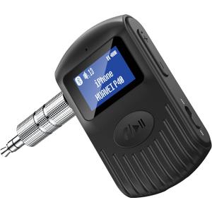 COMSOON Bluetooth Receiver with LCD Screen, Portable 3.5mm AUX Bluetooth 5.0 Adapter for Car/Home Stereo/Speaker/Wired Headphones, Noise Cancelling/Hands-Free Calling/Music Streaming-Black