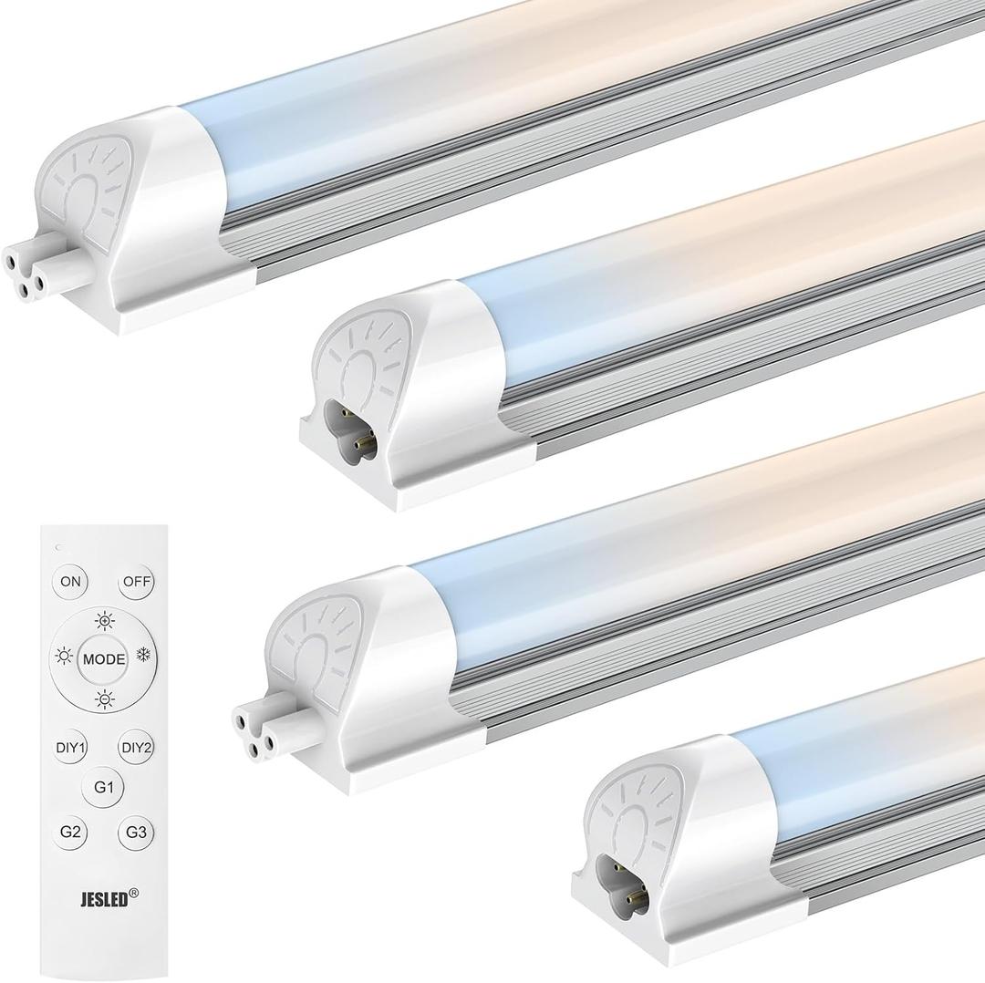 JESLED LED Shop Lights 4FT with Remote, 45W 5400LM Dimmable Linkable Garage Light, 3000K-7000K Adjustable Color Temperature, for Workshop, Basement, Workbench, ETL Listed 4 Pack