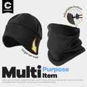 Winter Beanie Hat Scarf Set with Ear Flaps for Men Women Knit Fleece Lined Skull Cap Windproof Neck Warmer Gaiter (Black)