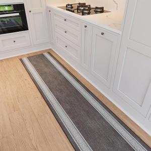 Ottomanson 2X6 Washable Hallway Runner Rug - Rug Runners for Kitchen Greek Border Non-Slip Indoor Entryway Rug - Ultra-Thin Bathroom Floor Mat - Carpet for Laundry Room Bedroom, 22.5" x 6'