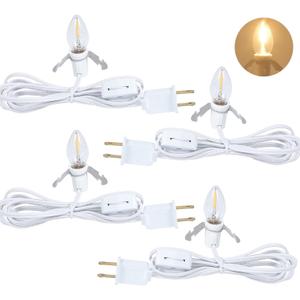 Set of 4 Accessory Light Cord with Single LED Bulb, 6FT Blow Mold Replacement Light Kit, C7 Clip Lights with One Bulb On/Off Switch & 2-Prong Plug for Christmas Village House, Pumpkin, Craft Projects (White 4 Packs)