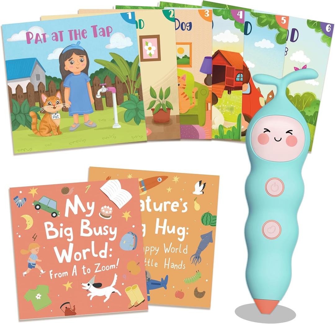 QuTZ Talking Pen Book Set, Learn to Read Sound Books, Learning Toys with 8 Tap to Read Books, 600+ Words & Fun Facts, 6 Phonics Story Books, 700+ Games, Educational Toy for Kids 3+ (Cardboard Version)