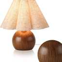 Farmhouse Cute Table Lamp for Bedroom & Living Room - Wood Grain, Vintage Style with Scalloped Shade