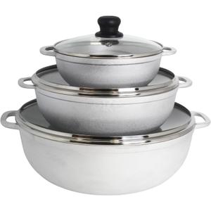 IMUSA Colombian 3 Piece Caldero Set with Glass Lids, Cast Aluminum Dutch Oven Pots, 1.5Qt 3.5Qt and 7Qt Traditional Hispanic Cookware for Rice, Beans, Soups, Stews, and Braised Meals