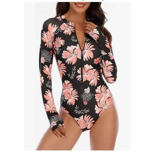Zando UPF 50+ Surfing Long Sleeve Swimsuits for Women - One Piece Rash Guard Swimsuit Women, Beach Full Coverage Bathing Suit Medium