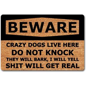 MjiejieM Funny Doormats Crazy Dogs Live Here Indoor Floor Welcome Mat for Entrance Way Rubber Back for Front Door Indoor Outdoor Cute Rugs 23.6"(L) x 15.7"(W)