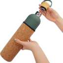 Sauna Water Bottle - 32oz/1L, Cold Water & Cool to Touch Even in Hot Saunas, Natural Cork and Neoprene Outer Layer, Double Wall Insulated Steel Bottle,Green