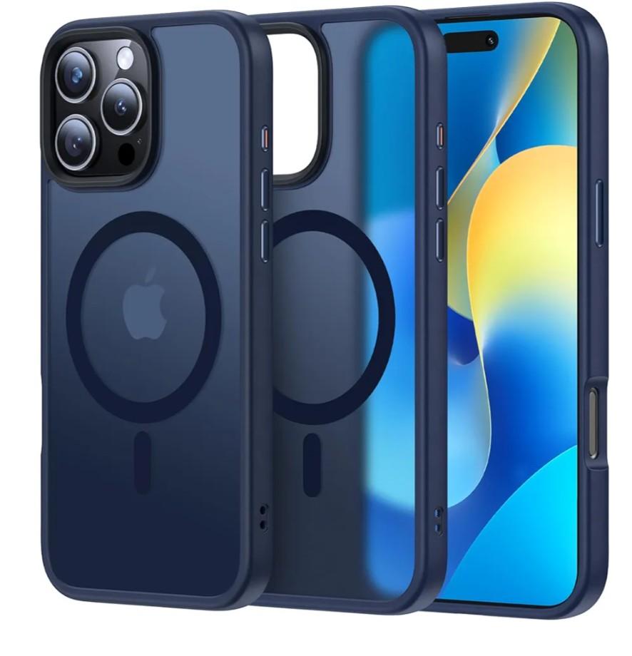 Meifigno Magnetic Case for iPhone 16 Pro (6.3") – [Military Grade Drop Tested] Translucent Matte Back with Strong MagSafe – Slim Protective Phone Cover,  Blue