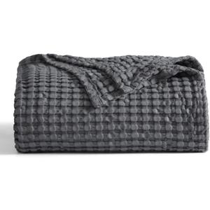 Bedsure Cooling Cotton Waffle Weave Blanket - Lightweight Breathable Blanket of Rayon Derived from Bamboo for Hot Sleepers, Luxury Throws for Bed, Couch and Sofa, Dark Grey, 50x70 Inches
