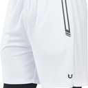 NORTHYARD Men's 2 in 1 Running Shorts Workout Gym Athletic Shorts with Liner Active Training Shorts with Zipper Pockets (White, L)