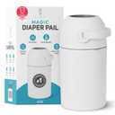 L.A. BABY Magic Diaper Pail - Patented 100% Odor-Free System with Child-Safe Lock - Award-Winning Design - No Refills Required - Works with Regular Trash Bags - White