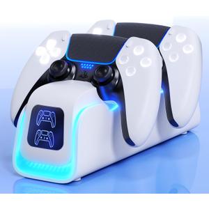 PS5 Controller Charger,PlayStation Charging Dock for PlayStation 5 Dualsense Edge with 6 LED & RGB Mode,Overcharge Protection Fast Controller Charging Station Stand Skin with Cable for Game Consoles (grey)