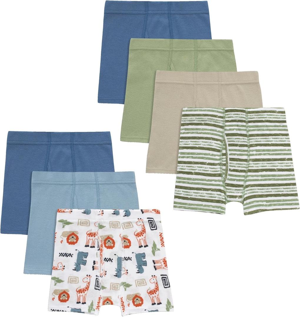 Hanes Boys' Organic Cotton, Pure Comfort Boxer Brief Underwear for Toddlers, Multipacks (4-5T, Blue, White, Green, Beige)