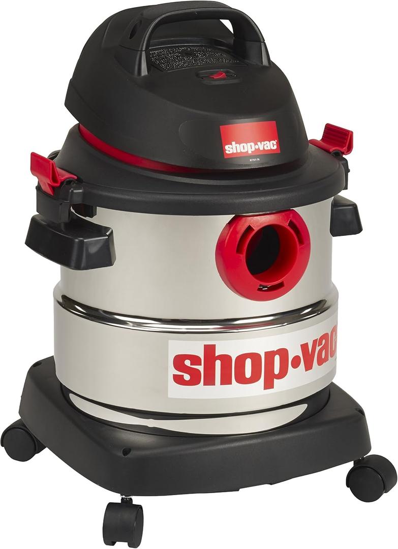 Shop-Vac 5989300 Wet/Dry Vacuum, 5 Gallon, 4.5 Peak HP Stainless Steel Vacuum, 1.25 Inch Diameter x 7 Foot Hose, 6 Ft Cord Length, Ideal for Jobsite, Garage, Car & Workshop