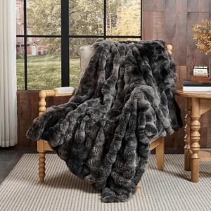 Lotus Karen Faux Fur Throw Blanket Tie-Dye Dark Gray - Big Bubble Rabbit Fluff Blanket for Couch, Small Fluffy Fuzzy Cozy Blanket, Thick Furry Plush Shaggy Blankets, 50x60 Inches