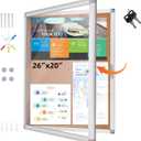 Enclosed Bulletin Board Outdoor 26"x20", Aluminium Frame Weatherproof Bulletin Board with Locking Door, Tamper-Proof Display Case Lockable Corkboard for Home, School, Office, Store (Silver-brown)