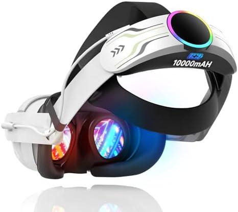 RGB Head Strap with Battery for Meta/Oculus, 10000mAh Battery Pack for Extended 8H of Playtime, Fast Charging VR Power (Meta/Oculus 2, Mac、PC) (L)