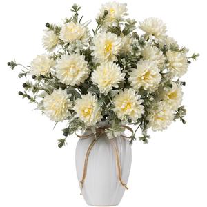 LESING Artificial Flowers in Vase Silk Flower Bouquets Arrangement with Vase Chrysanthemum Ball for Home Wedding Table Centerpieces (Champagne)