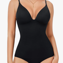 Women's Plunge Deep V Neck Bodysuits with Built in Bra Sleeveless Double Lined Body Suits Tops Size L