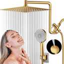PinWin 12'' Dual Shower Head with Adjustable Extension Arm and 6-Setting Handheld Shower Head Combo, Brushed Gold