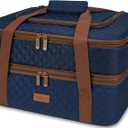 Quilted Insulated Double Casserole Carrier - Thermal Lunch Tote for Potluck Parties, Picnic, Beach, Fits 9 x 17 Inches Baking Dish, Casserole Dish, Expandable (Blue)