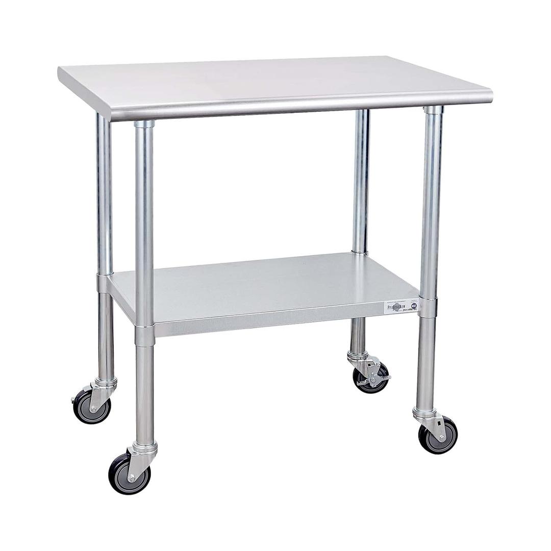 Profeeshaw Stainless Steel Table with Wheels, 24x36 Inch - NSF Commercial Kitchen Prep & Work Table with Undershelf and Galvanized Legs for Restaurant, Bar, Utility Room and Garage - Heavy Duty (24''x36'', With Casters)