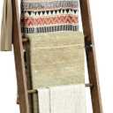 5-Tier Bamboo Ladder Shelf, Farmhouse Style Blanket Ladder, Rustic Decorative Ladder with 4 Removable Hooks, Brown